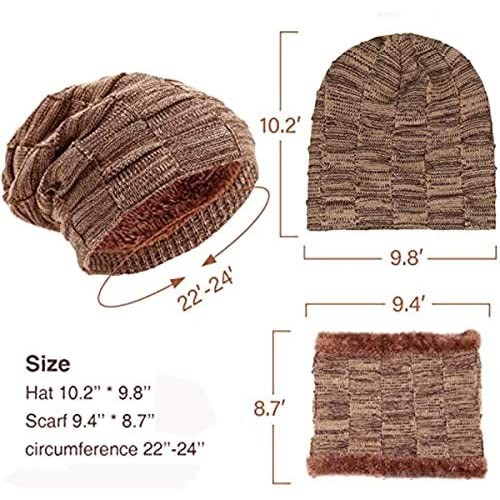 MonicaSun 2-Pieces Winter Beanie Hat Scarf Set Warm Knit Hat Thick Fleece Lined Winter Cap Scarves for Men Women