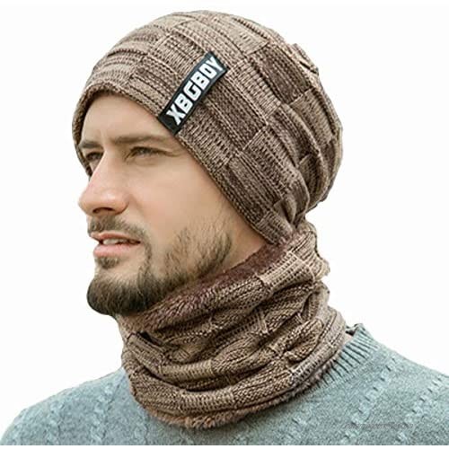 MonicaSun 2-Pieces Winter Beanie Hat Scarf Set Warm Knit Hat Thick Fleece Lined Winter Cap Scarves for Men Women