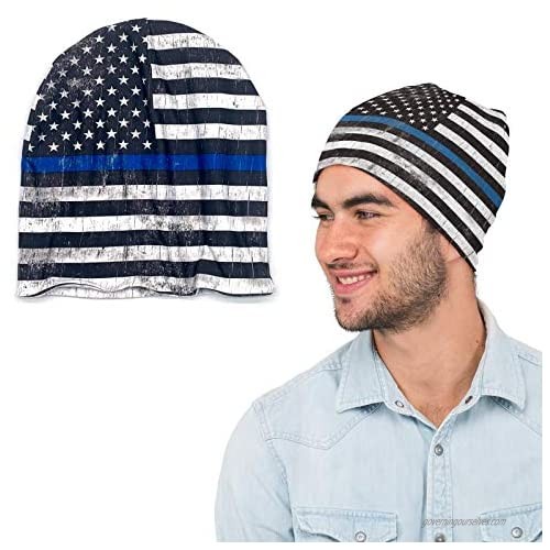 Rivarche American Flag Slouchy Beanie Hat for Mens Womens Thin Baggy Skull Cap for Jogging Cycling Running