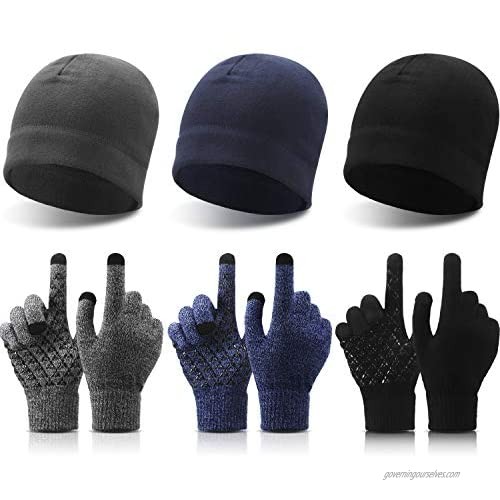 SATINIOR 6 PCS Winter Warm Beanie Hat Fleece Cap and Touchscreen Thermal Anti-Slip Gloves