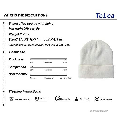 Telea 100% Acrylic Winter Cuffed Beanie with Soft Lining Adult Size for Men and Women