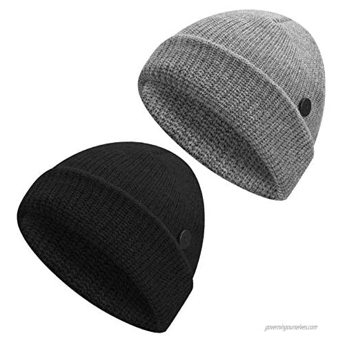 U/K 2 Pack Men's Knit Cap Winter Knit Beanie Skull Hat Cuffed Beanie for Men Women Unisex Black