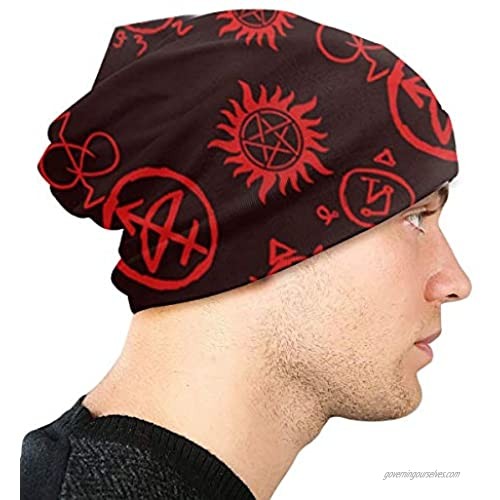 WTTMLsys Supernatural Symbols Red Knit Hat Men Stripe Design Mens Winter Hat Winter Gift Christmas Simple New Outdoor Fit Christmas
