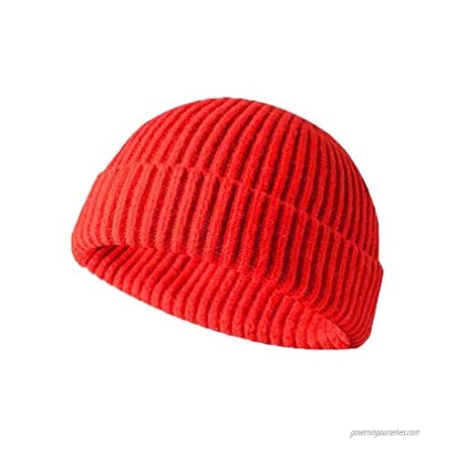 Y&J Winter Knit Cuff Beanie Cap Trawler Beanie Hat Short Fisherman Skull Cap Wool Beanie for Men Women. (One Size fit Most  Bright red)