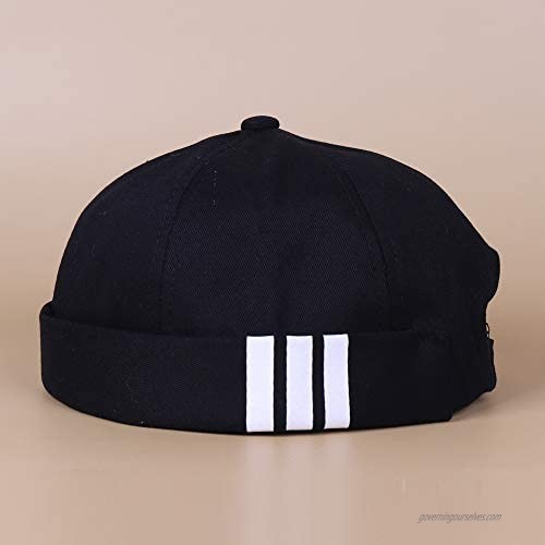 4UFiT Retro Brimless Stripe Brimless Adjustable Docker Hat Beanie Visorless Cap for Men & Women