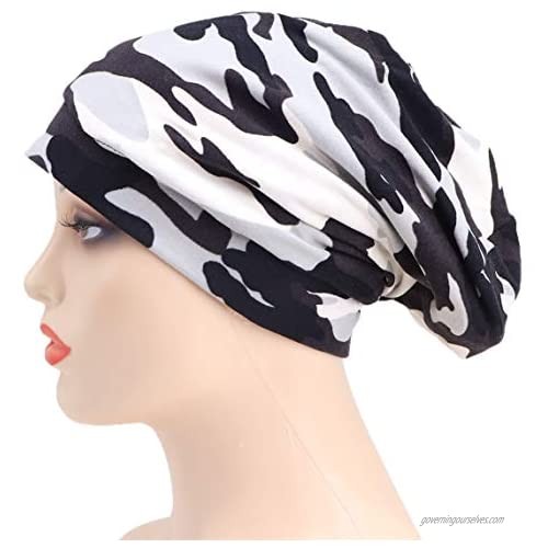 Abirfig Satin Lined Sleep Caps Womens Slouchy Hat Bonnet Beanie Hair Cover Soft Cotton Headwear