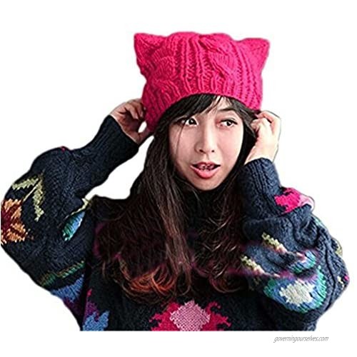 ALLDECOR Handmade Knitted Pussy Cat Ear Beanie Hat for Women's March Winter Warm Cap