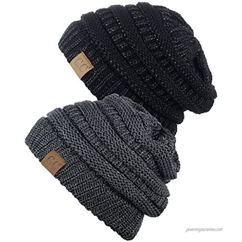 C.C Trendy Warm Chunky Soft Stretch Cable Knit Beanie Skully  2 Pack