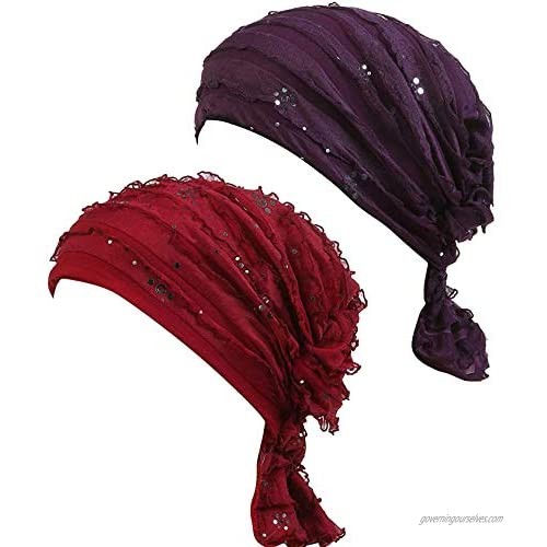 DancMolly Ruffle Chemo Turban Cancer Headband Scarf Slouchy Beanie Cap Muslim Scarf Headwear for Cancer