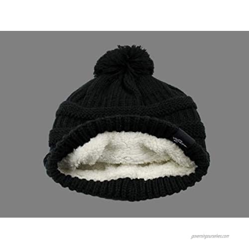 Fear0 NJ Extreme Warm Plush Wool Insulated White Black Knit Cable Pom Pom Skullies Cap Winter Beanie Hat for Women Girl