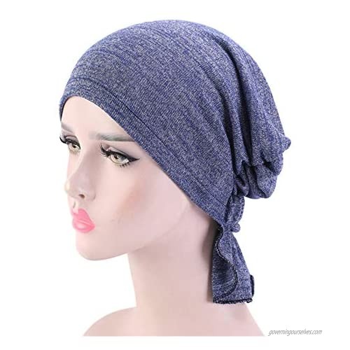 Hijab Cancer Chemo Stretchy Cotton Hat Turban Cap Cover Hair Loss Head Scarf Wrap Pre-Tied Headwear Strech Bandana