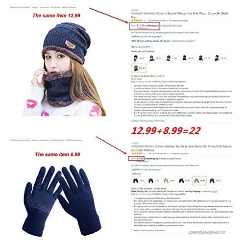 HINDAWI Winter Beanie Hat Scarf Gloves Slouchy Snow Knit Skull Cap Infinity Scarves Touch Screen Mittens for Women