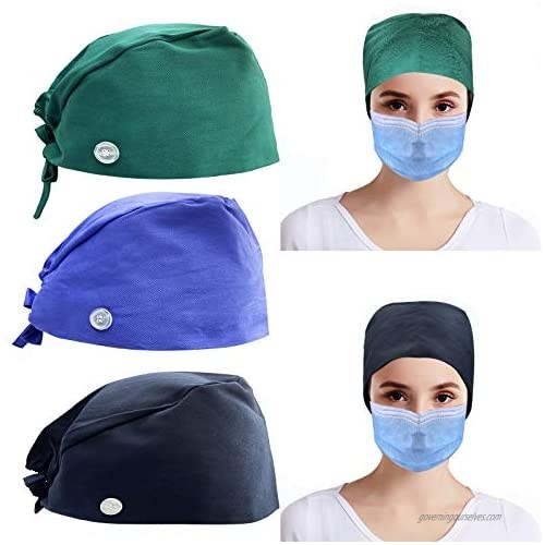 Lanxy 3PCS Printed Bouffant Cap Working Caps with Sweatband Adjustable Hats Head Cover for Women Men