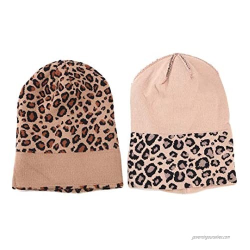 Leopard Print Beanie Hat Trendy Animal Pattern Skull Cap 2 Layers Cuffed Hats Winter Thick Knitted Watch Caps