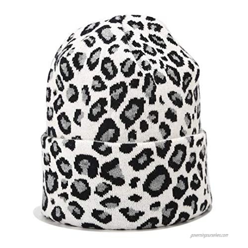 Leopard Print Beanie Hat Trendy Animal Pattern Skull Cap 2 Layers Cuffed Hats Winter Thick Knitted Watch Caps
