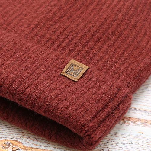 MIRMARU Winter Ribbed Knit Beanie- Outdoor Plain Soft Warm Stretchy Cuff Fold Up Beanie Hat for Men & Women