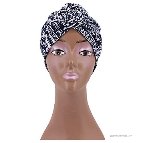 Multifit Women’s Knotted Turban African Pattern Head Wrap Beanie Pre-Tied Bonnet Chemo Cap Hair Loss Hat