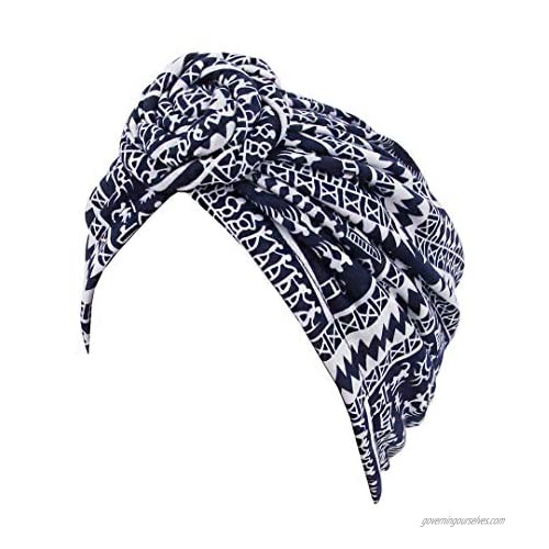 Multifit Women’s Knotted Turban African Pattern Head Wrap Beanie Pre-Tied Bonnet Chemo Cap Hair Loss Hat