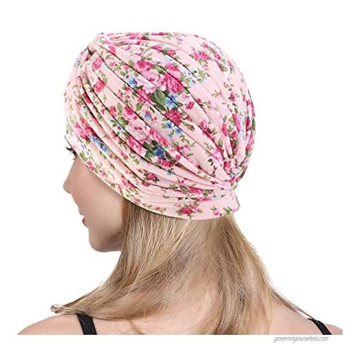 New Women’s Cotton Turban Flower Prints Beanie Head Wrap Chemo Cap Hair Loss Hat Sleep Cap