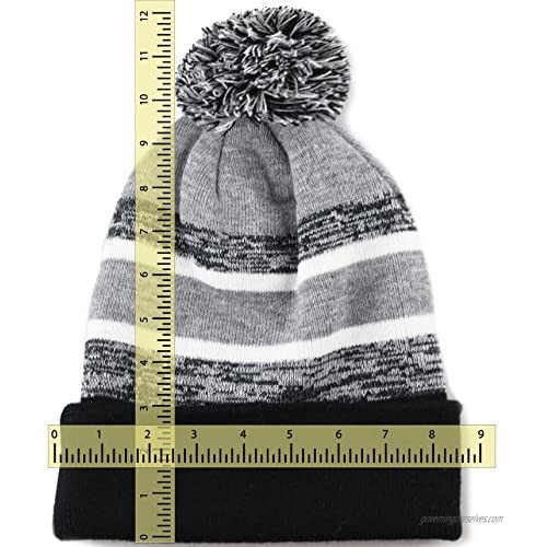The Hat Depot Winter Soft Unisex Cuff Pom Pom Stripe Knit Beanie Skull Slouch Hat