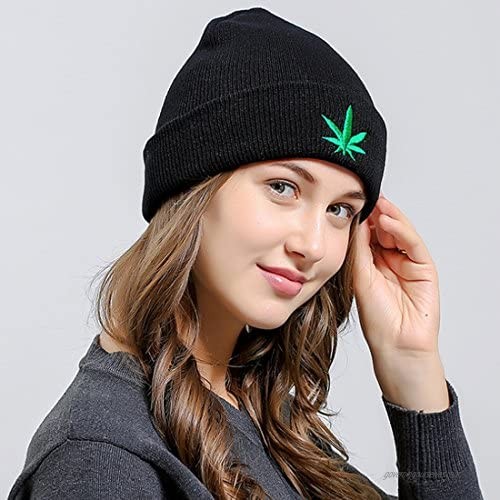 Thenice Women's Green Leaves Winter Wool Cap Hip hop Knitting Skull hat