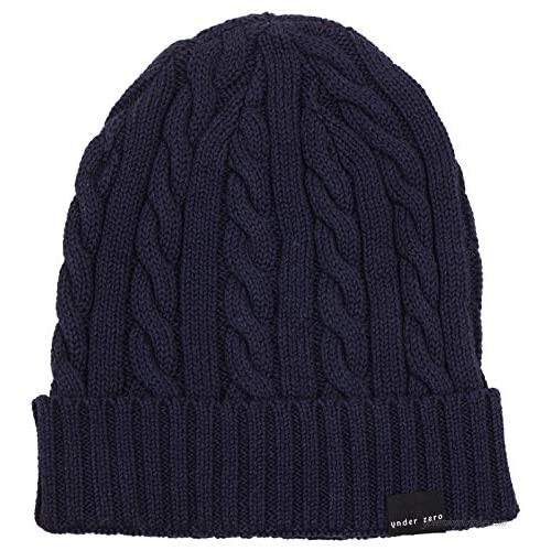 Under Zero Men's Winter Warm Knit Cable Hat Cotton Beanie Soft Stretch Daily Cap