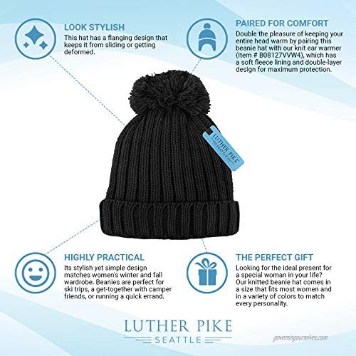 Winter Pom Pom Beanie Hat - Cute Knit Yarn and Warm Fleece-Lined Slouchy Skull Ski Cap for Women