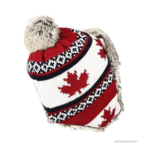 WITHMOONS Fleece Maple Fair Isle Knit Beanie Hat Earflaps Cap FZ70021