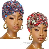 Woeoe African Turban Head Wrap Soft Red Head Scarf Pattern Floral Beanie Cap Headwear Stretch Printed Head Cover for Women and Girls(2 Packs)