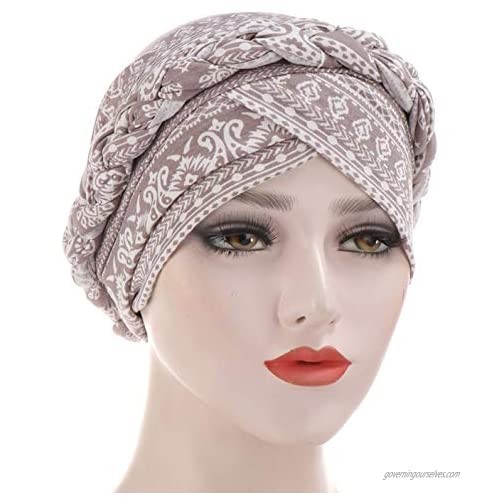Women Turban Head Wrap Pre-Tied Twisted Braid Cap Chemo Cancer Hair Cover Hat (Khaki)