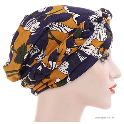 Women Turban Head Wrap Pre-Tied Twisted Braid Cap Chemo Cancer Hair Cover Hat (Khaki)