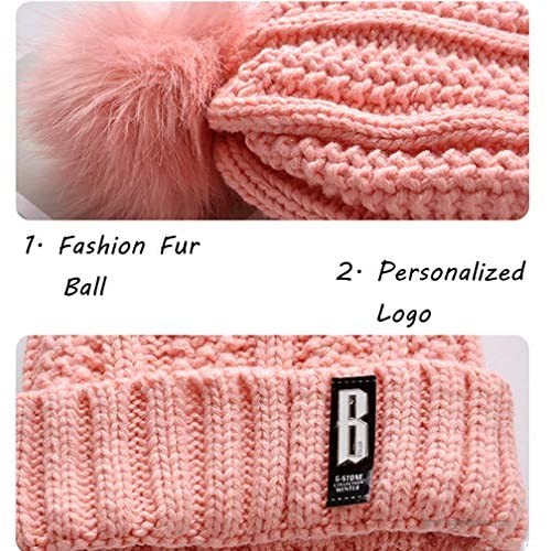 Yvechus Lady Winter Warm Pom Knit Beanie Hat Scarf Gloves Set Touch Screen Slouchy Thick Fleece Lined 3 in 1 Set