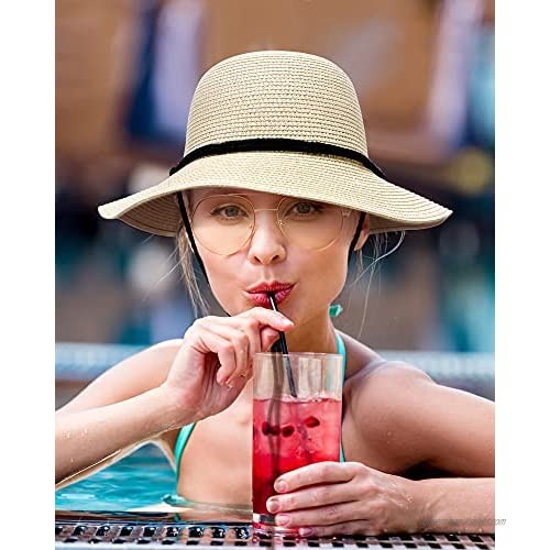 2 Pcs Women Wide Brim Straw Sun Visor Hats Foldable Summer Beach Cap