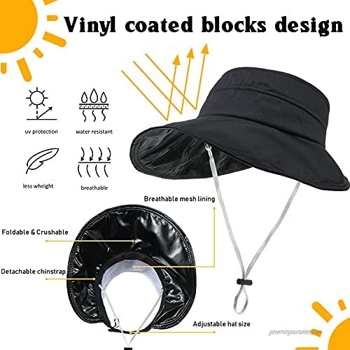 2 Pieces Sun Hats Women Wide Brim Visor UV Protection Hat Summer Beach Visor Hat (Khaki Black)