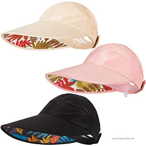3 Pieces Summer Women UV Protection Sun Hats Wide Brim Adjustable Visor Caps Summer Beach Hats for Women Golf Outdoor Sports