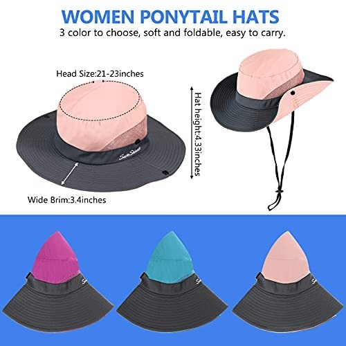 9 Pieces Women Wide Brim Ponytail Hats Sun Hat Head Mesh Net Hats Neck Gaiters for Summer Outdoor Protection