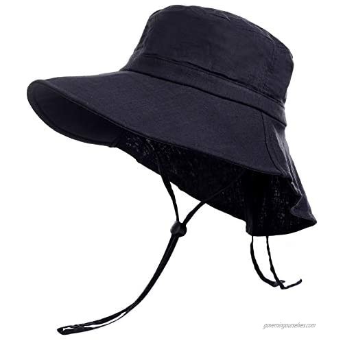 A&R Women Sun Hats UV Protection Wide Brim Cotton Hiking Hat Bucket Hat with String