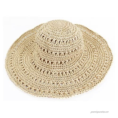 Adela Boutique Womens Foldable Wide Brim Roll-up Crocheted Straw Hat Beach Sun Visor Cap UPF 50+
