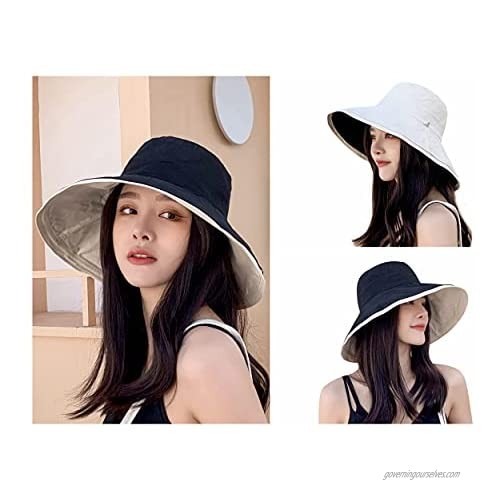 Ayliss Women's Sun Hat Cotton Bucket Hat Fashion Summer Beach Wide Brim Hat Travel Packable Reversible Double-Side-Wear Cap
