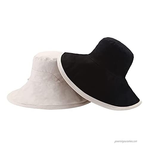 Ayliss Women's Sun Hat Cotton Bucket Hat Fashion Summer Beach Wide Brim Hat Travel Packable Reversible Double-Side-Wear Cap