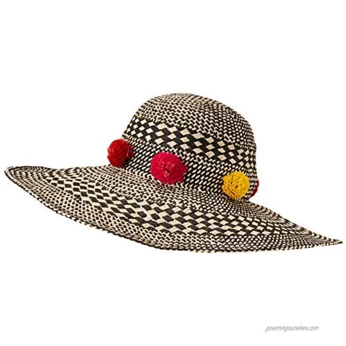 BCBGMAXAZRIA Womens Pom Party Floppy Wide Brim Woven Hat