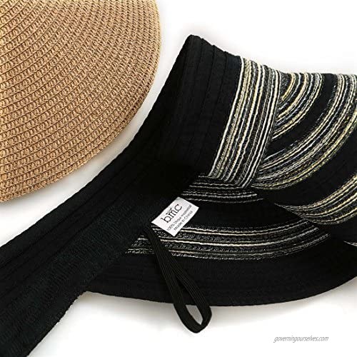 BMC 2pc Roll Up Collapsible Visor Style Straw Hats Braid + Floral Collection