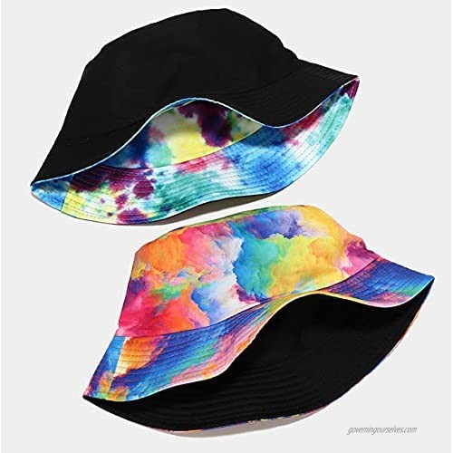 Bucket Hat Summer Fishmen Cap Tie-Dye Topee Sun Hat Women Cloche Hat Beach Hat Sunproof Visor Cap (02)