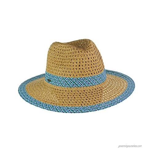 C.C Women's Multicolored Open Weaved Panama Fedora Summer Sun Hat