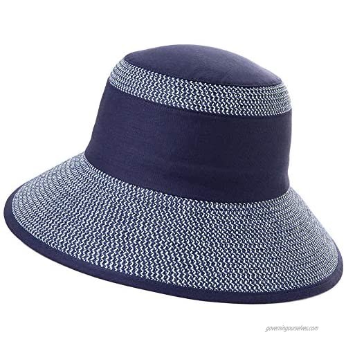 Comhats Summer Beach Straw Hat for Women Shield Sun UV Fishing Packable Foldable Navy