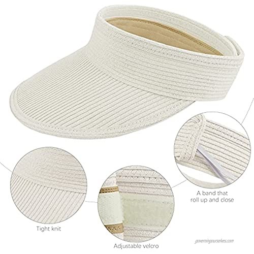 Cooraby 2 Pieces Women Sun Visor Hats Wide Brim Roll-up Foldable Caps Beach Hats for Outdoor Sun Protection