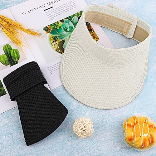 Cooraby 2 Pieces Women Sun Visor Hats Wide Brim Roll-up Foldable Caps Beach Hats for Outdoor Sun Protection