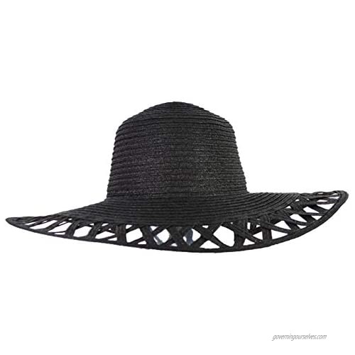 Cute Straw Derby Sun Hat w/Square Cut-Outs Packable Wide Brim Floppy Beach Cap