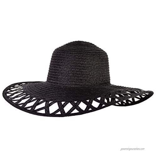 Cute Straw Derby Sun Hat w/Square Cut-Outs Packable Wide Brim Floppy Beach Cap