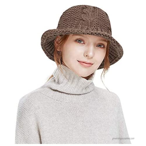 DOCILA Plain Knit Bucket Hat for Women Warm Wide Brim Cable Twist Pattern Fisherman Caps Foldable Floppy Sunshade Visors